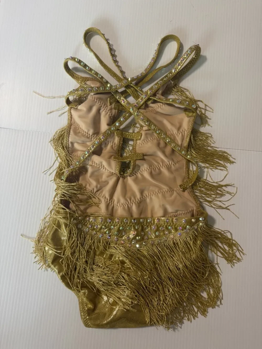 Glamorous flapper fringe solo dance costume gold ballroom MC-Medium child